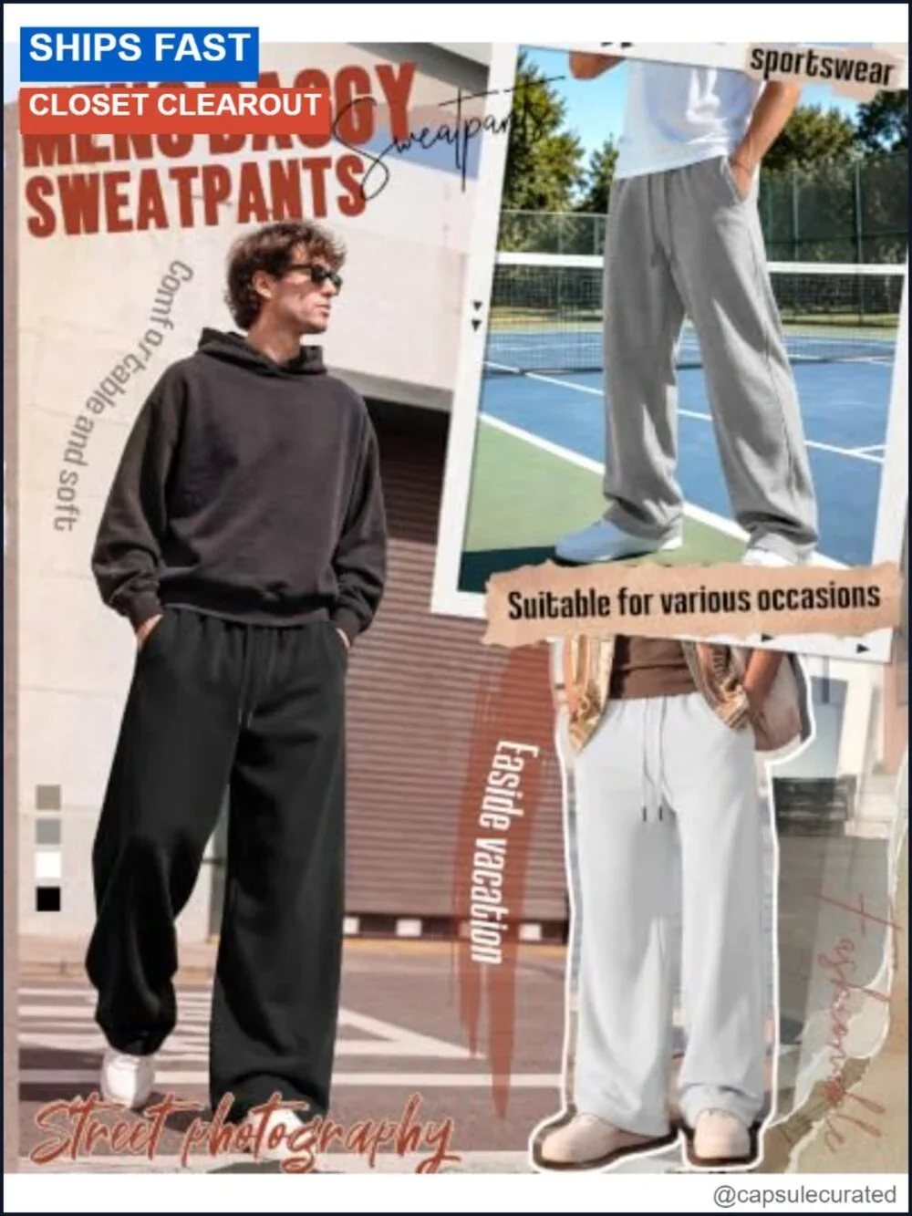 4 Pack Men's Baggy Wide Leg Sweatpants with Drawstring Cotton Spandex